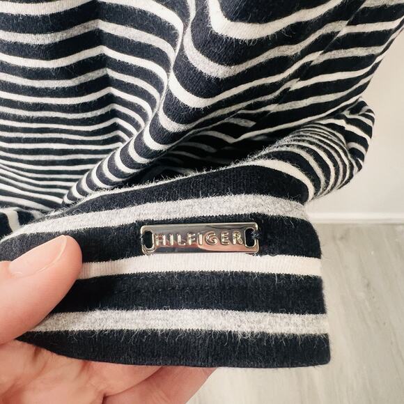 Striped Tommy Hilfiger Navy Blue Gray And White Form Fitting Dress Size L - Picture 4 of 5